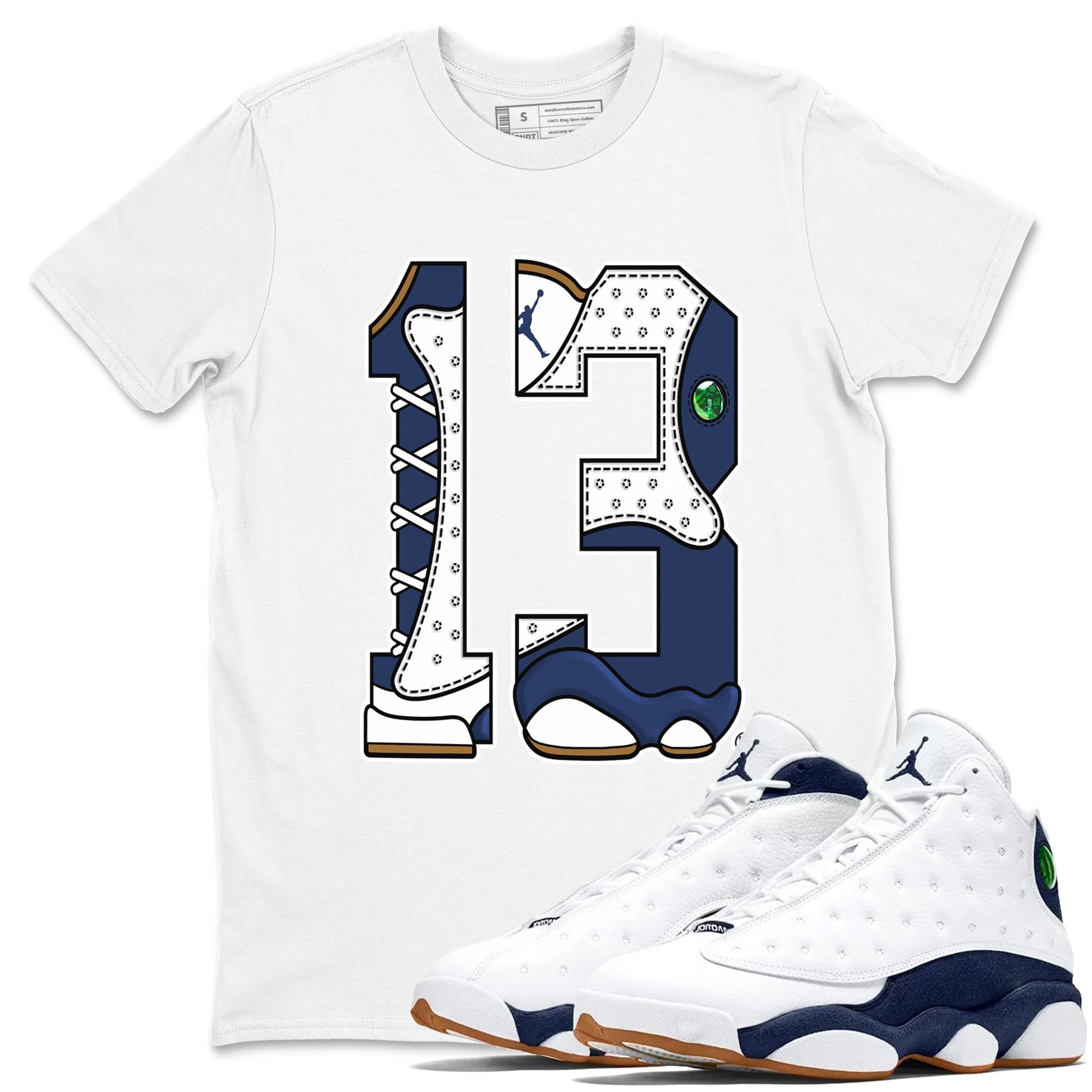 13s Midnight Navy shirts to match jordans Number 13 sneaker match tees Air Jordan 13 Midnight Navy SNRT Sneaker Release Tees unisex cotton White 1 crew neck shirts