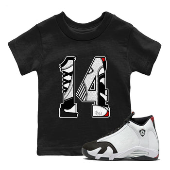 14s Black Toe t shirts to match sneakers Number 14 sneaker match tees Air Jordan 14 Black Toe shirt SNRT Sneaker Tees Youth Baby Black 1 tee