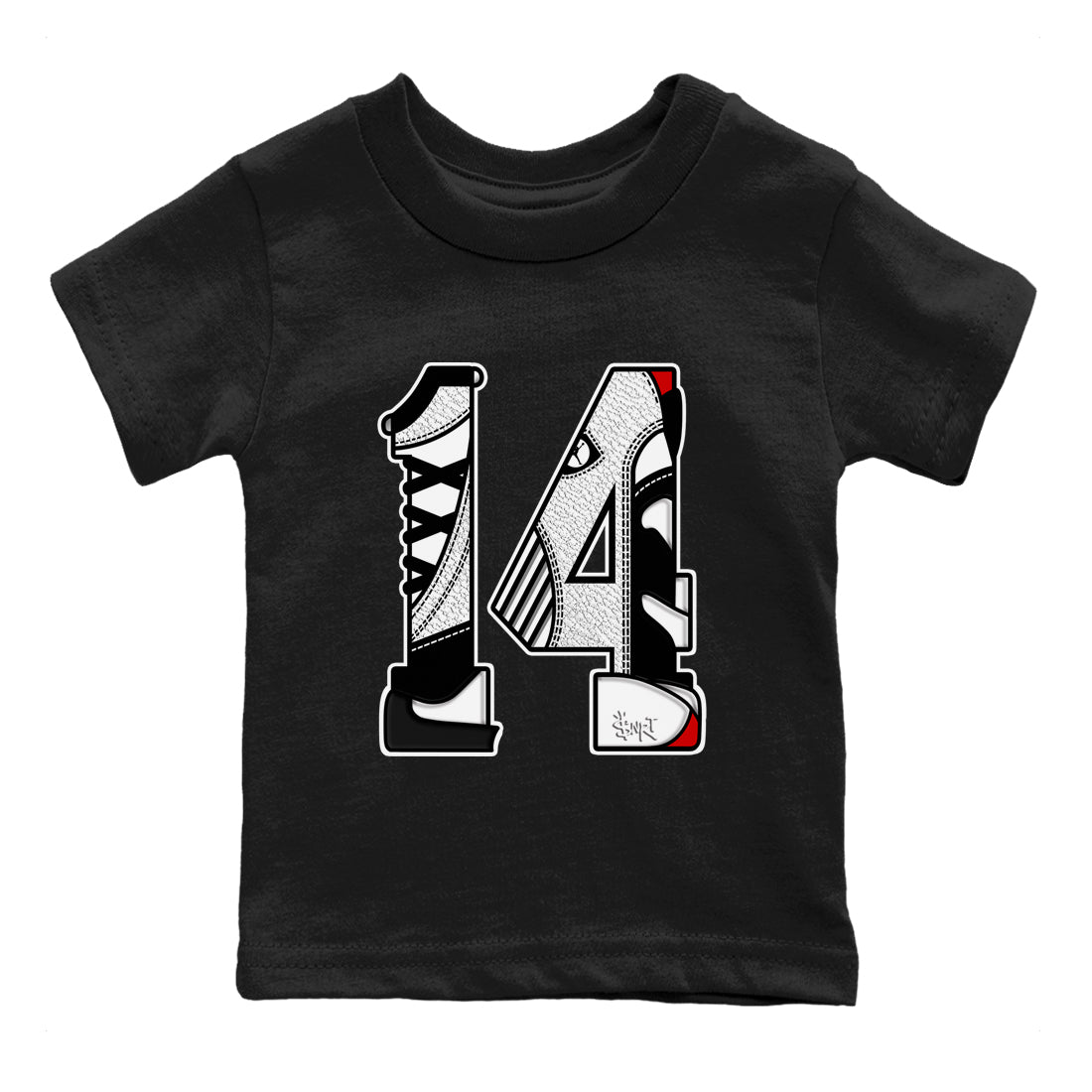 14s Black Toe t shirts to match sneakers Number 14 sneaker match tees Air Jordan 14 Black Toe shirt SNRT Sneaker Tees Youth Baby Black 2 tee
