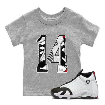 14s Black Toe t shirts to match sneakers Number 14 sneaker match tees Air Jordan 14 Black Toe shirt SNRT Sneaker Tees Youth Baby Heather Grey 1 tee