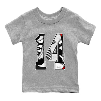 14s Black Toe t shirts to match sneakers Number 14 sneaker match tees Air Jordan 14 Black Toe shirt SNRT Sneaker Tees Youth Baby Heather Grey 2 tee