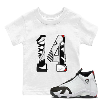 14s Black Toe t shirts to match sneakers Number 14 sneaker match tees Air Jordan 14 Black Toe shirt SNRT Sneaker Tees Youth Baby White 1 tee