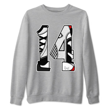 14s Black Toe t shirts to match sneakers Number 14 sneaker match tees Air Jordan 14 Black Toe shirt SNRT Sneaker Tees unisex cotton Heather Grey 2 shirts