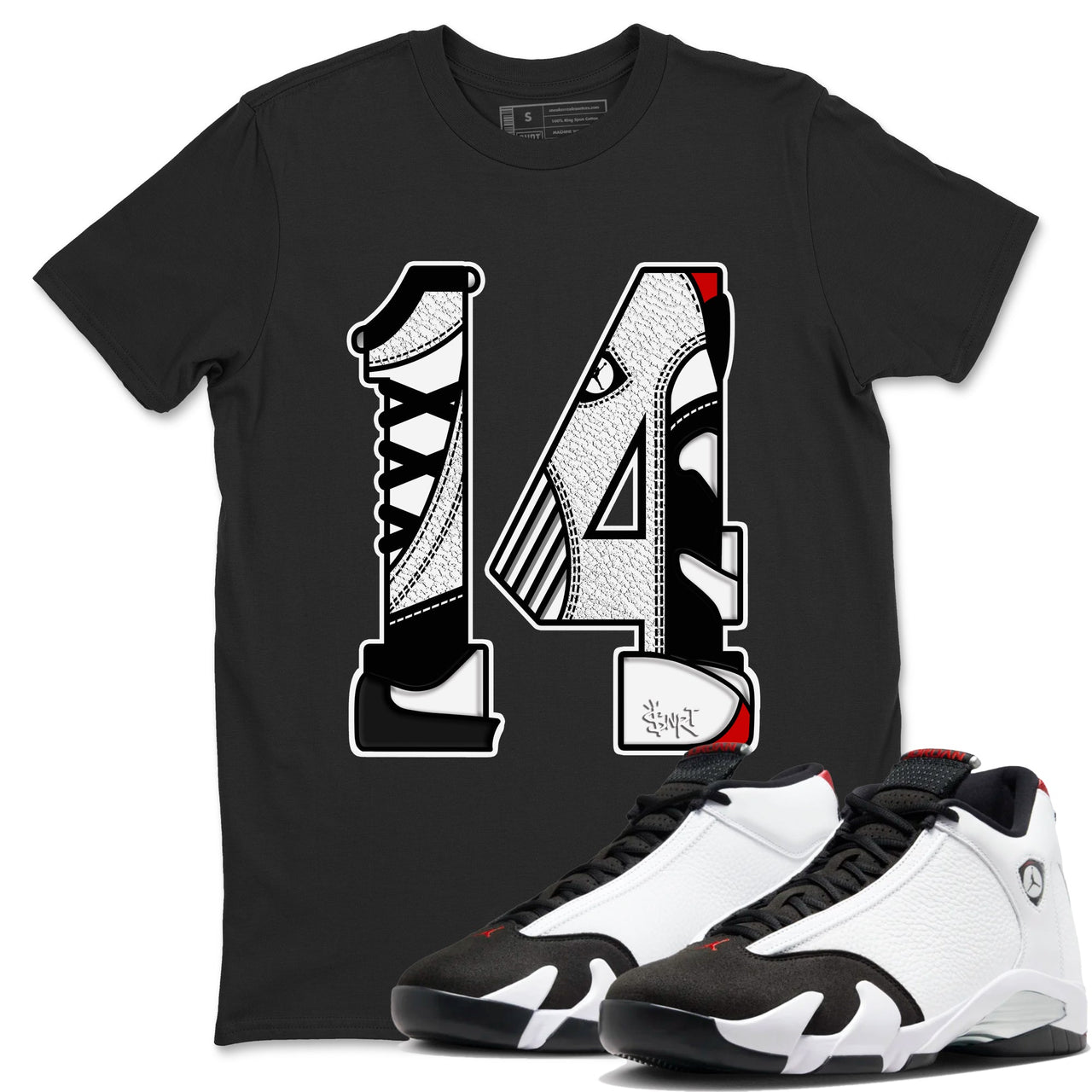 14s Black Toe t shirts to match sneakers Number 14 sneaker match tees Air Jordan 14 Black Toe shirt SNRT Sneaker Tees unisex cotton Black 1 shirts