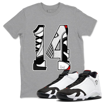 14s Black Toe t shirts to match sneakers Number 14 sneaker match tees Air Jordan 14 Black Toe shirt SNRT Sneaker Tees unisex cotton Heather Grey 1 shirts
