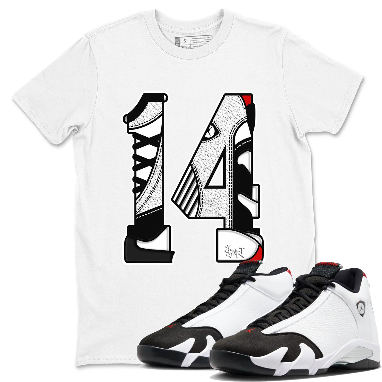 14s Black Toe t shirts to match sneakers Number 14 sneaker match tees Air Jordan 14 Black Toe shirt SNRT Sneaker Tees unisex cotton Black 1 shirts