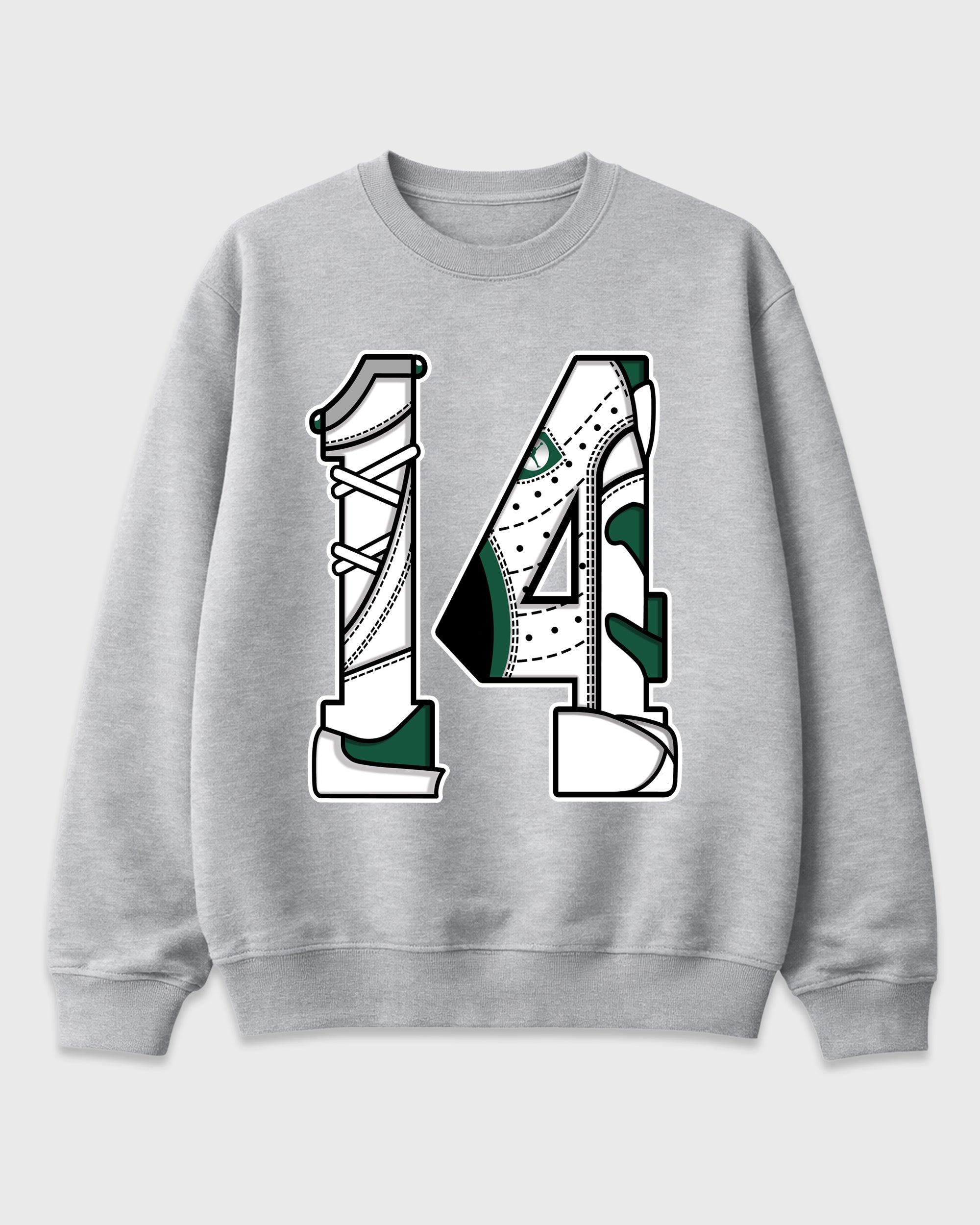 Number 14 Graphic T-Shirt featuring original streetwear artwork designed to match the Air Jordan 14 Forest Green. Heather Grey 2 Graphic Tee.