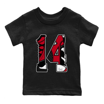 Air Jordan 14 Gym Red t shirts to match sneakers Number 14 sneaker match tees Gym Red 14s shirt SNRT Sneaker Tees Youth Baby Black 2 tee