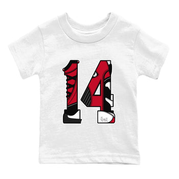Air Jordan 14 Gym Red t shirts to match sneakers Number 14 sneaker match tees Gym Red 14s shirt SNRT Sneaker Tees Youth Baby White 2 tee