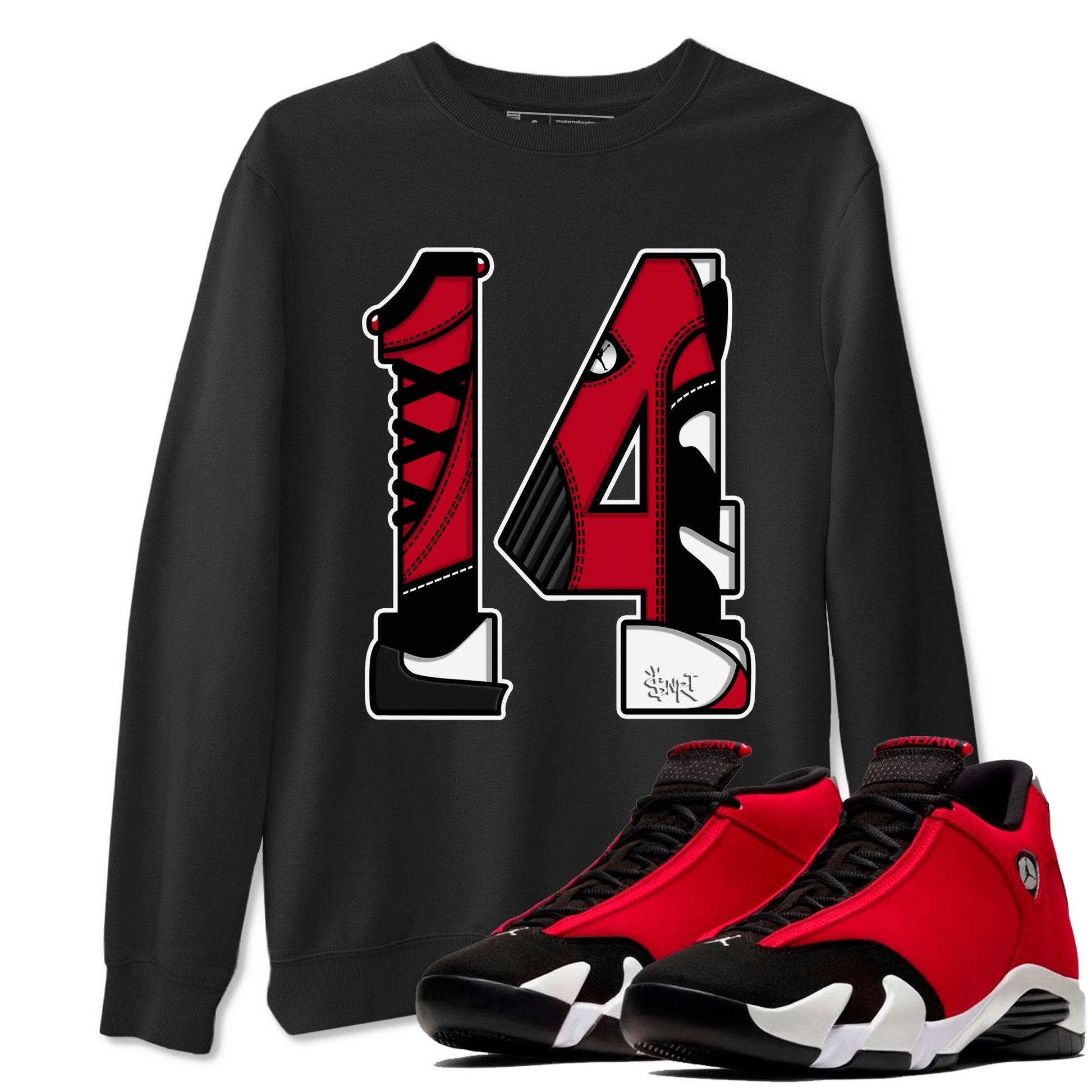 Air Jordan 14 Gym Red t shirts to match sneakers Number 14 sneaker match tees Gym Red 14s shirt SNRT Sneaker Tees unisex cotton Black 1 shirts