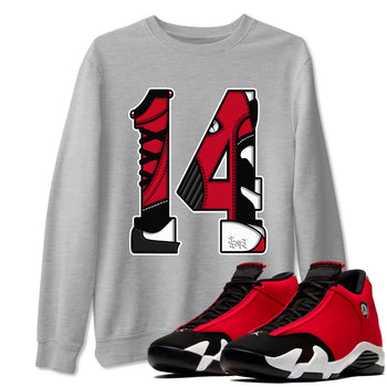 Air Jordan 14 Gym Red t shirts to match sneakers Number 14 sneaker match tees Gym Red 14s shirt SNRT Sneaker Tees unisex cotton Heather Grey 1 shirts