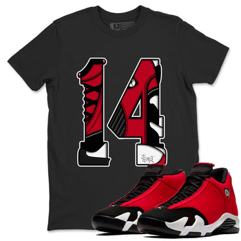 Air Jordan 14 Gym Red t shirts to match sneakers Number 14 sneaker match tees Gym Red 14s shirt SNRT Sneaker Tees unisex cotton Black 1 shirts
