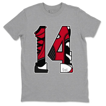 Air Jordan 14 Gym Red t shirts to match sneakers Number 14 sneaker match tees Gym Red 14s shirt SNRT Sneaker Tees unisex cotton Heather Grey 2 shirts