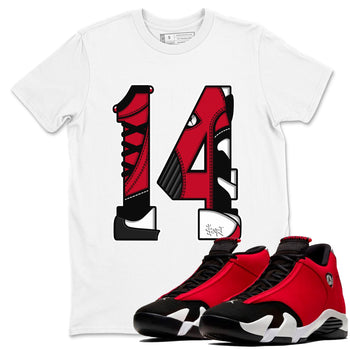 Air Jordan 14 Gym Red t shirts to match sneakers Number 14 sneaker match tees Gym Red 14s shirt SNRT Sneaker Tees unisex cotton White 1 shirts