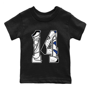 14s Hyper Royal t shirts to match sneakers Number 14 sneaker match tees Air Jordan 14 Hyper Royal shirt SNRT Sneaker Tees Youth Baby Black 2 tee