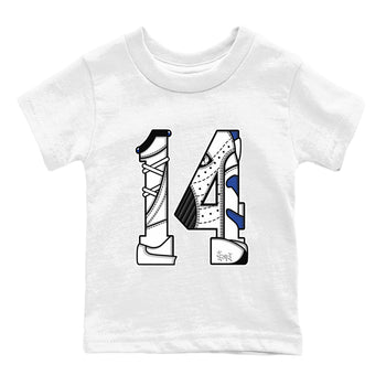 14s Hyper Royal t shirts to match sneakers Number 14 sneaker match tees Air Jordan 14 Hyper Royal shirt SNRT Sneaker Tees Youth Baby White 2 tee