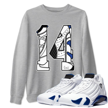 14s Hyper Royal t shirts to match sneakers Number 14 sneaker match tees Air Jordan 14 Hyper Royal shirt SNRT Sneaker Tees unisex cotton Heather Grey 1 shirts