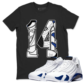 14s Hyper Royal t shirts to match sneakers Number 14 sneaker match tees Air Jordan 14 Hyper Royal shirt SNRT Sneaker Tees unisex cotton Black 1 shirts