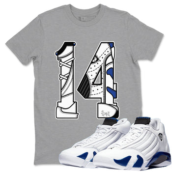 14s Hyper Royal t shirts to match sneakers Number 14 sneaker match tees Air Jordan 14 Hyper Royal shirt SNRT Sneaker Tees unisex cotton Heather Grey 1 shirts