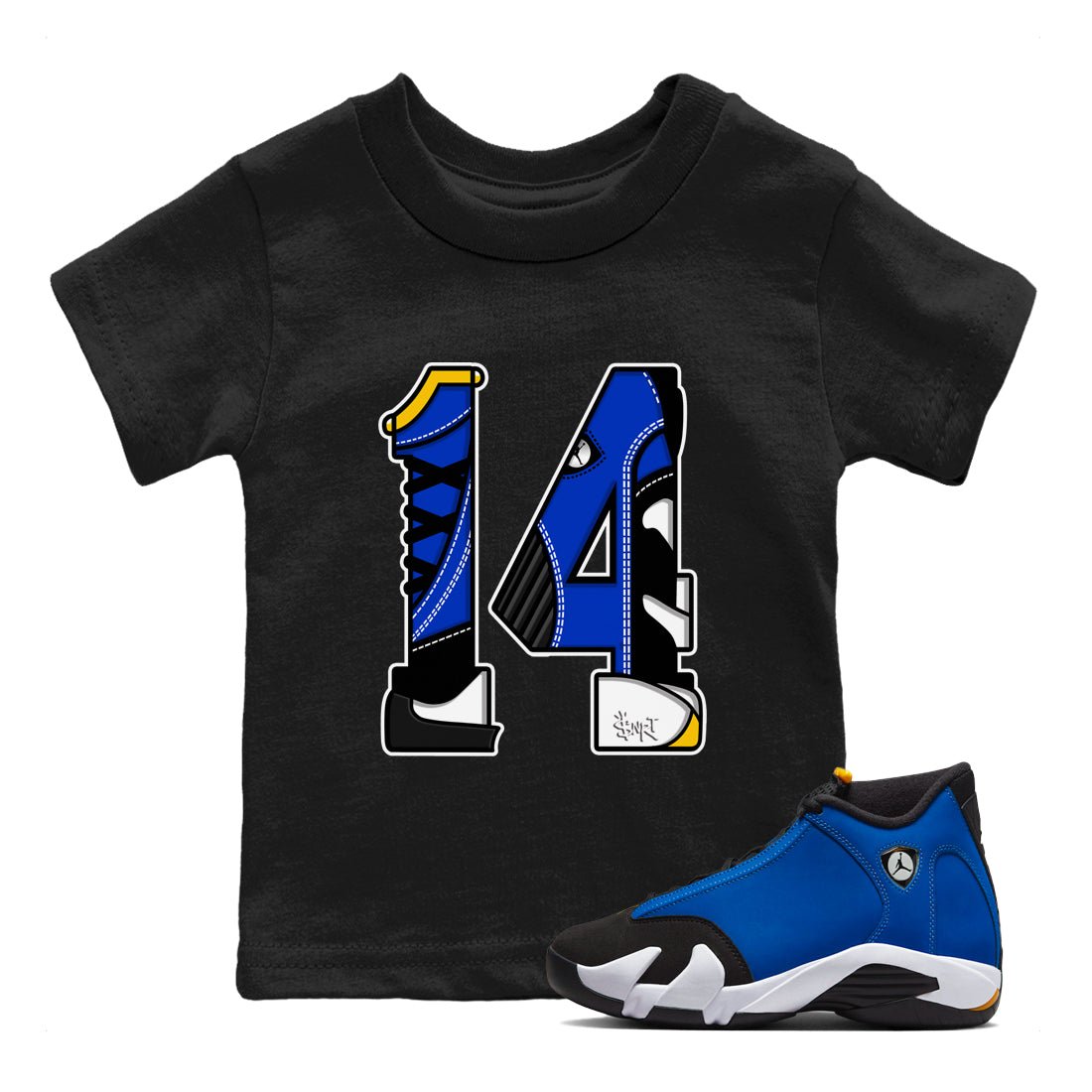 14s Laney t shirts to match sneakers Number 14 sneaker match tees Air Jordan 14 Laney shirt SNRT Sneaker Tees Youth Baby Black 1 tee