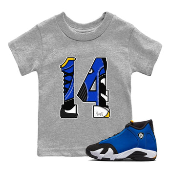 14s Laney t shirts to match sneakers Number 14 sneaker match tees Air Jordan 14 Laney shirt SNRT Sneaker Tees Youth Baby Heather Grey 1 tee