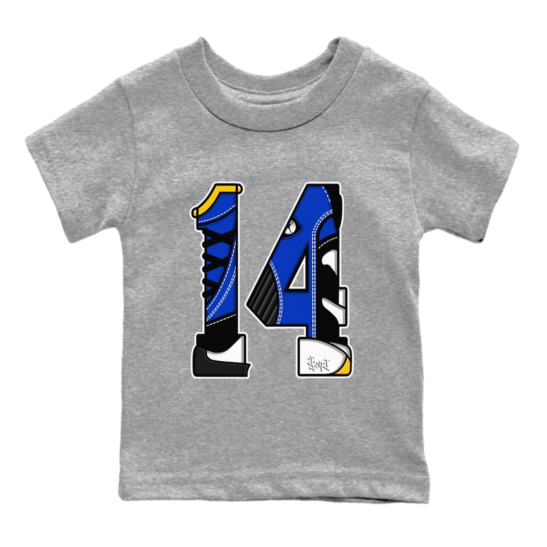 14s Laney t shirts to match sneakers Number 14 sneaker match tees Air Jordan 14 Laney shirt SNRT Sneaker Tees Youth Baby Heather Grey 2 tee