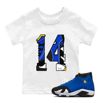 14s Laney t shirts to match sneakers Number 14 sneaker match tees Air Jordan 14 Laney shirt SNRT Sneaker Tees Youth Baby White 1 tee