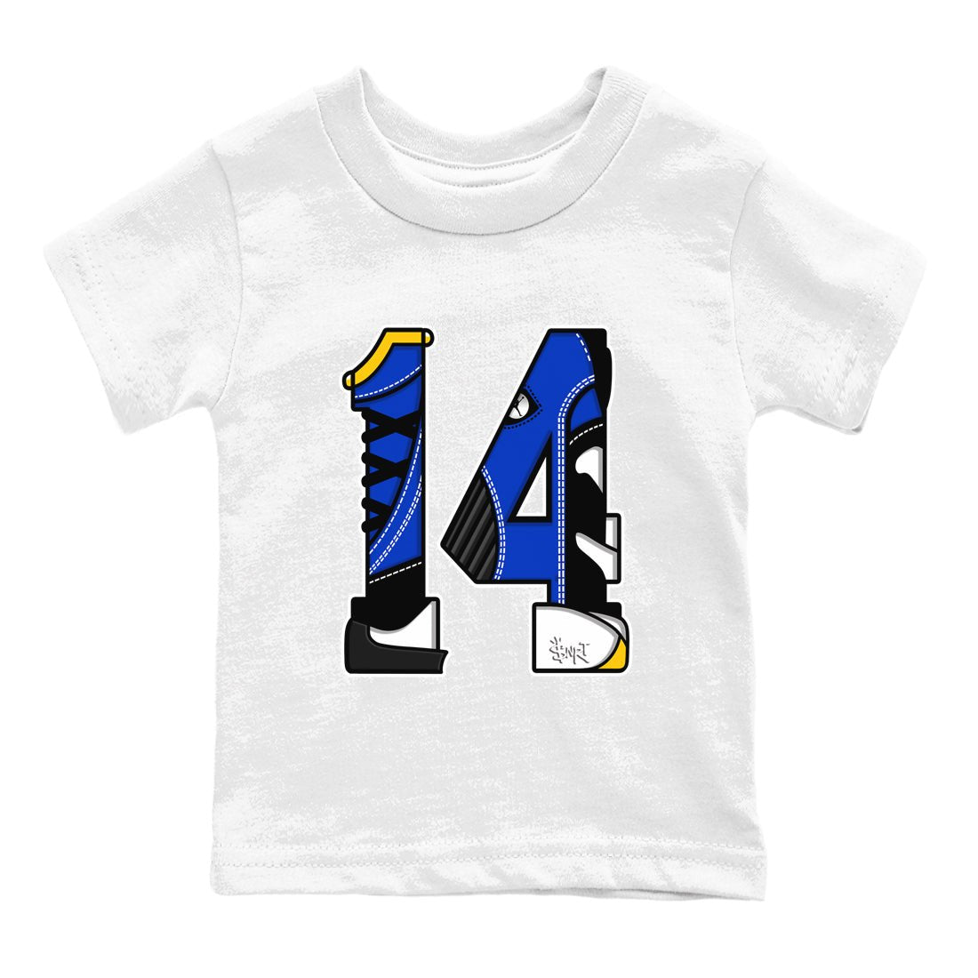 14s Laney t shirts to match sneakers Number 14 sneaker match tees Air Jordan 14 Laney shirt SNRT Sneaker Tees Youth Baby White 2 tee