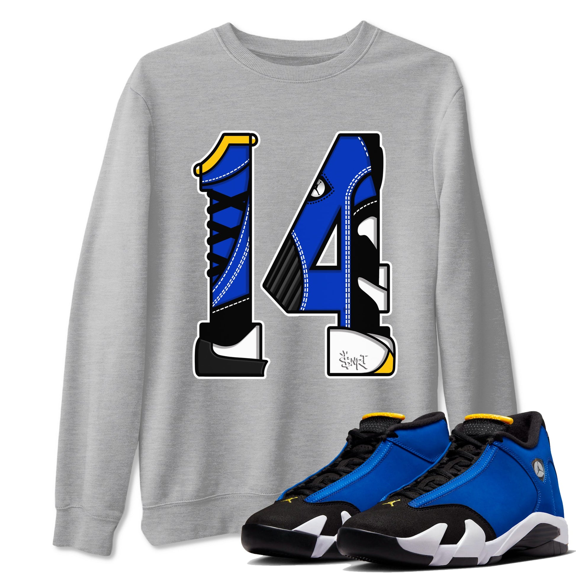 14s Laney t shirts to match sneakers Number 14 sneaker match tees Air Jordan 14 Laney shirt SNRT Sneaker Tees unisex cotton Heather Grey 1 shirts