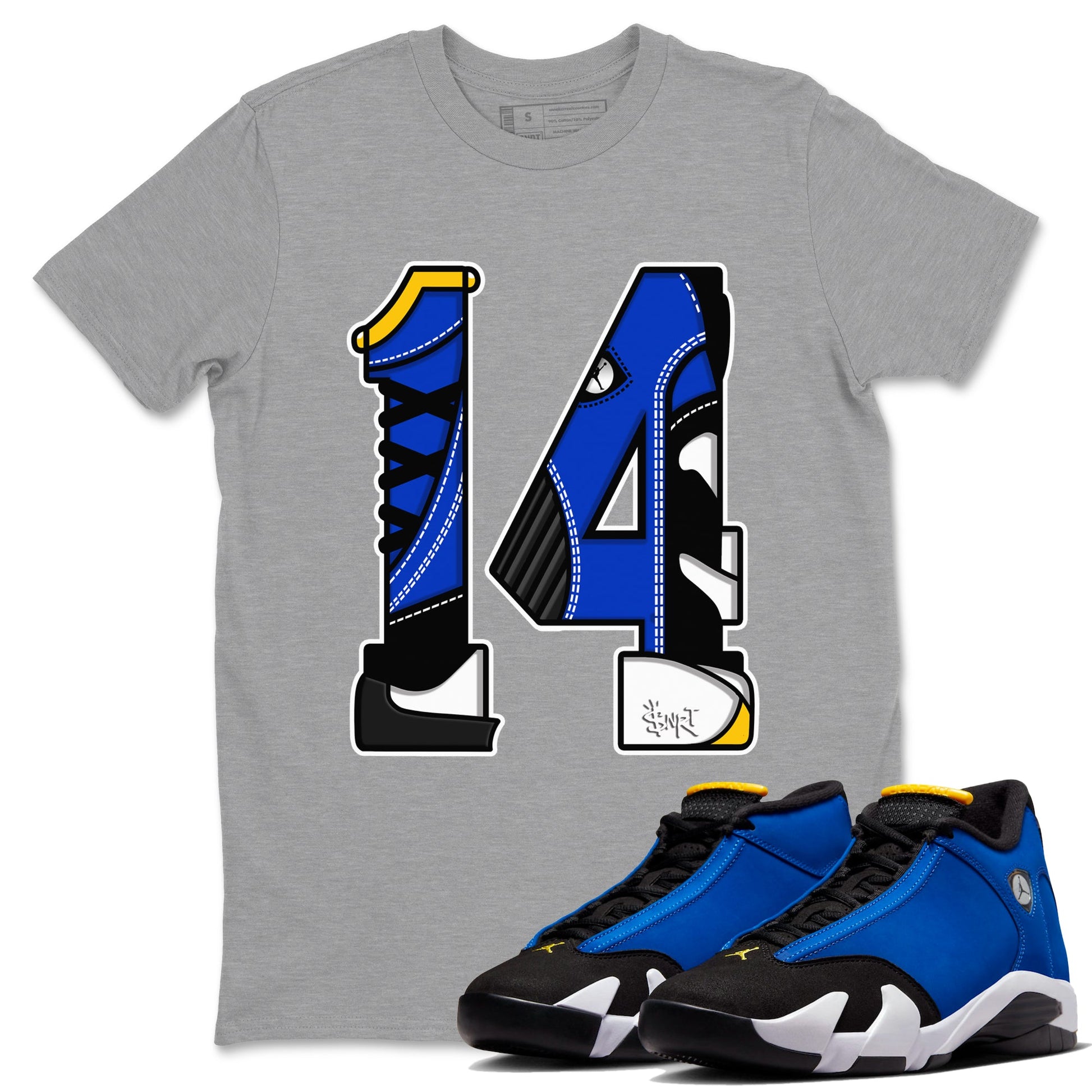 14s Laney t shirts to match sneakers Number 14 sneaker match tees Air Jordan 14 Laney shirt SNRT Sneaker Tees unisex cotton Heather Grey 1 shirts