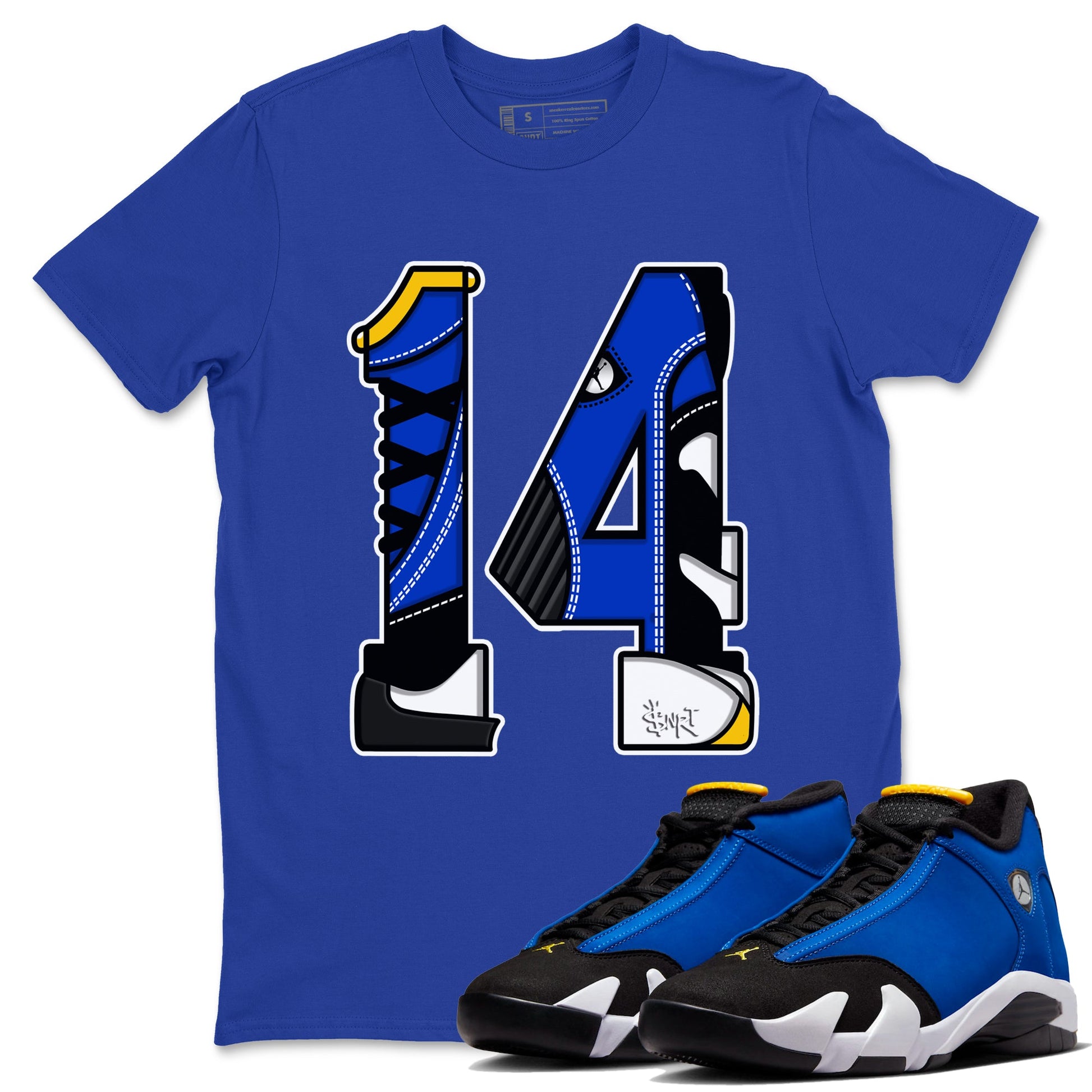 14s Laney t shirts to match sneakers Number 14 sneaker match tees Air Jordan 14 Laney shirt SNRT Sneaker Tees unisex cotton Royal Blue 1 shirts
