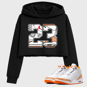 Sneaker match tees – Sneaker Tees To Match Air Jordan 3 Orange Citrus Shoes – Number 23 Crop T-Shirt Black 1