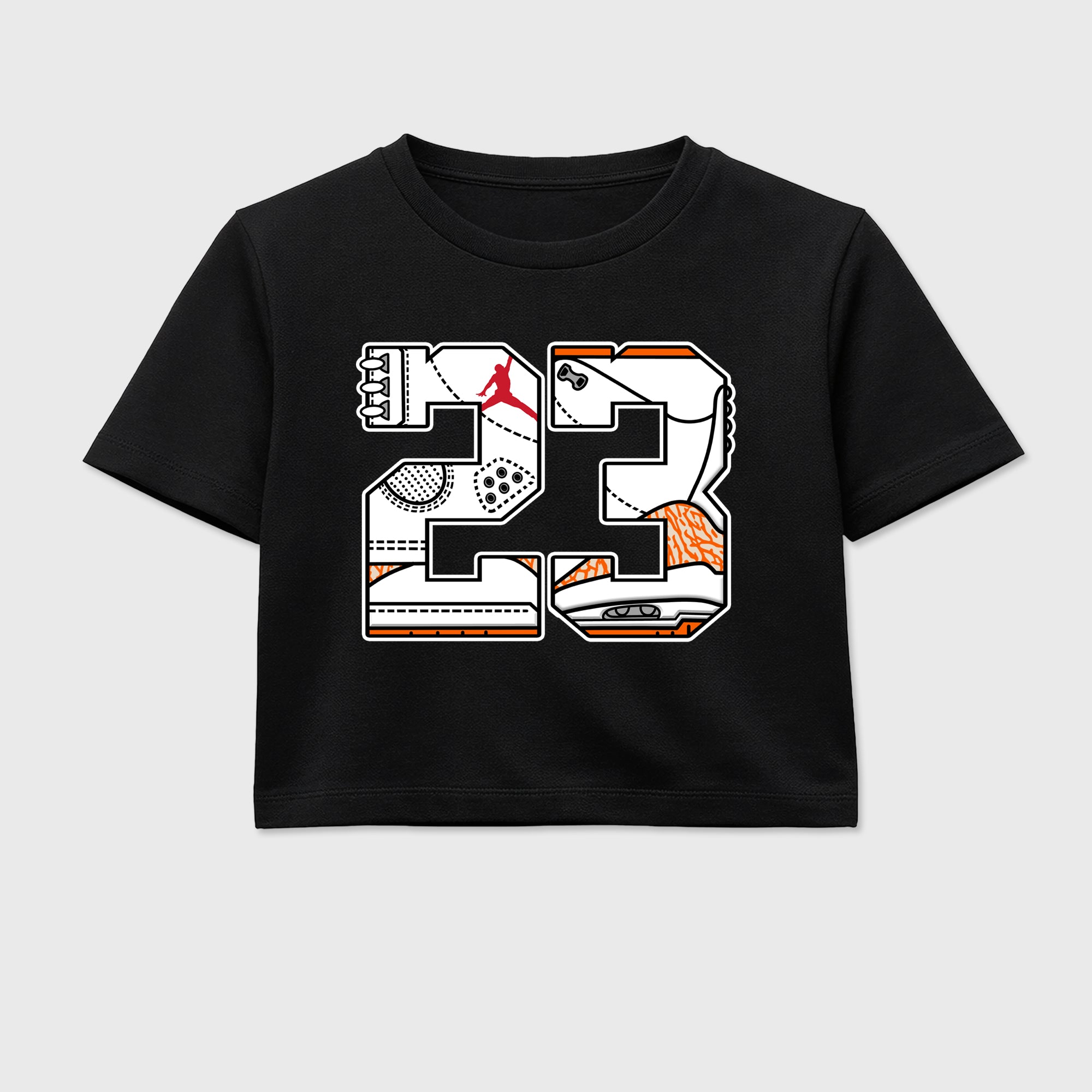 Sneaker match tees – Sneaker Tees To Match Air Jordan 3 Orange Citrus Shoes – Number 23 Crop T-Shirt Black 2