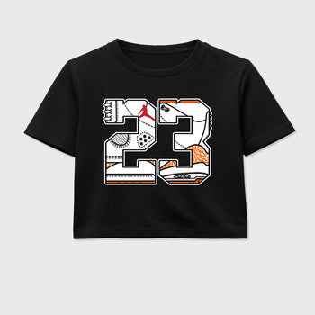 Sneaker match tees – Sneaker Tees To Match Air Jordan 3 Orange Citrus Shoes – Number 23 Crop T-Shirt Black 2