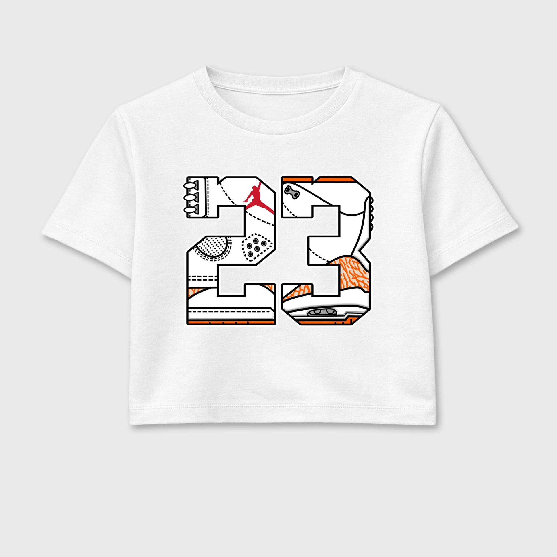 Sneaker match tees – Sneaker Tees To Match Air Jordan 3 Orange Citrus Shoes – Number 23 Crop T-Shirt White 2