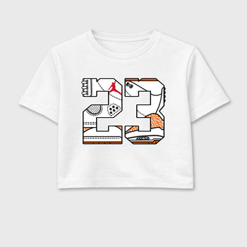 Sneaker match tees – Sneaker Tees To Match Air Jordan 3 Orange Citrus Shoes – Number 23 Crop T-Shirt White 2