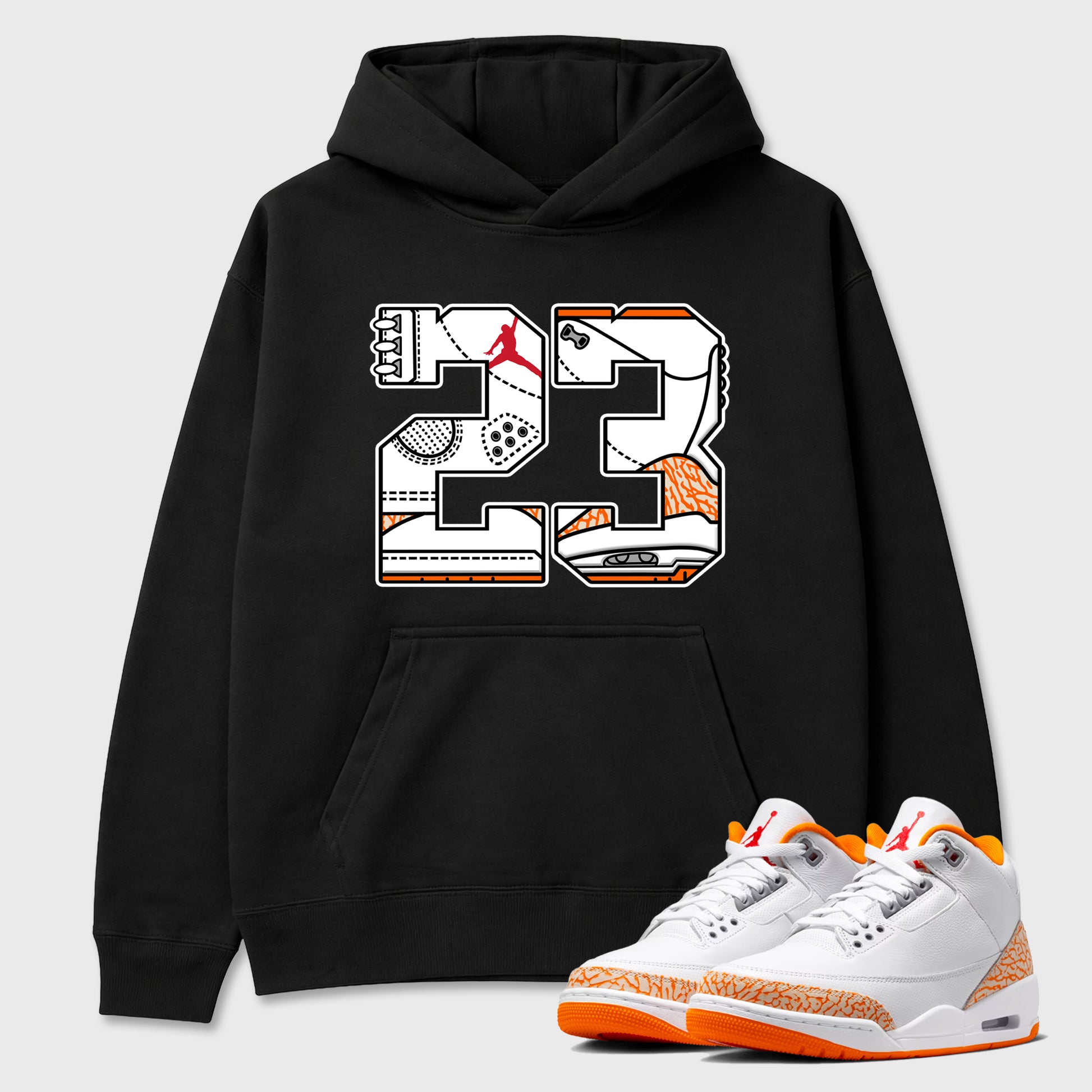 Sneaker match tees – Sneaker Tees To Match Air Jordan 3 Orange Citrus Shoes – Number 23 Tee Black 1