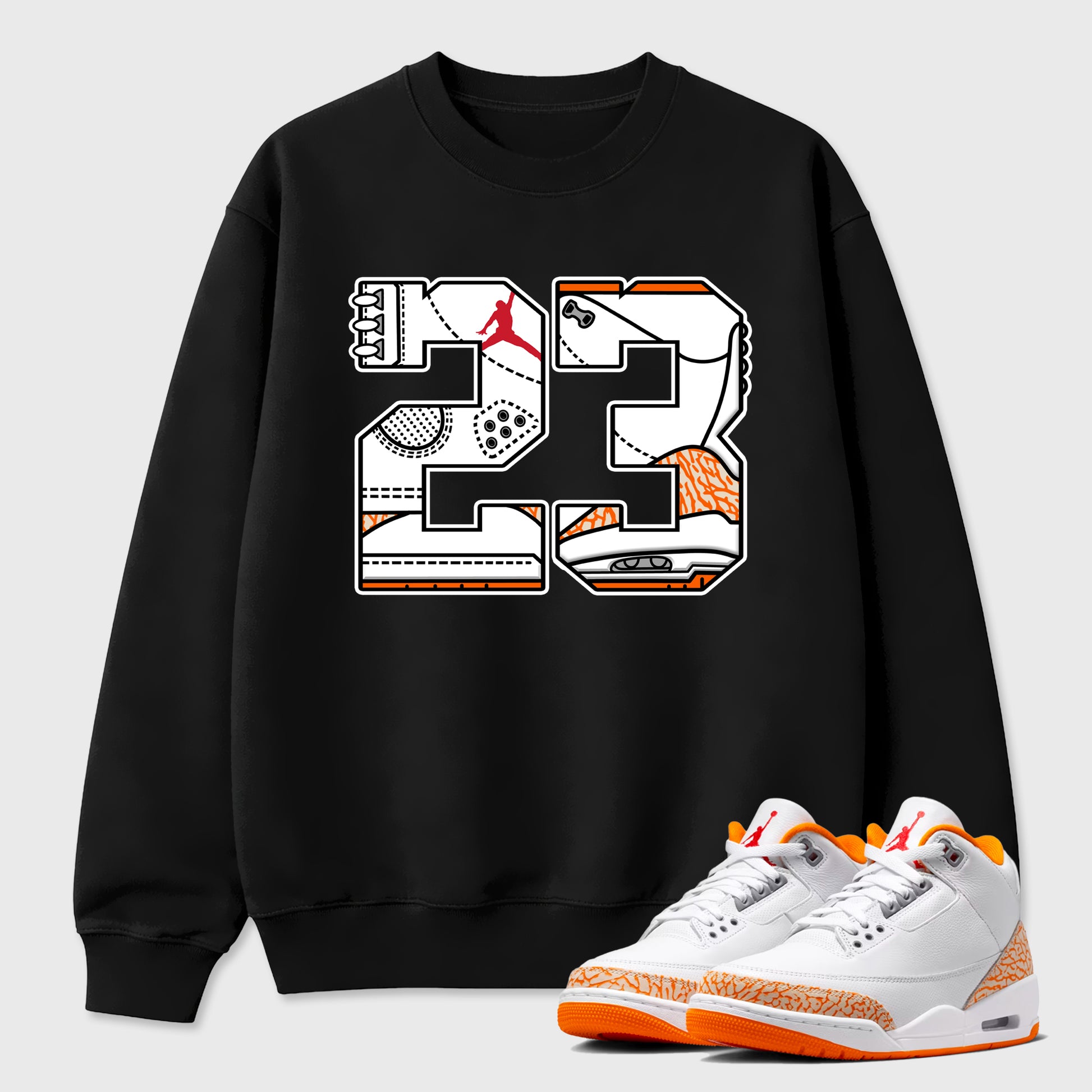 Sneaker match tees – Sneaker Tees To Match Air Jordan 3 Orange Citrus Shoes – Number 23 Tee Black 1