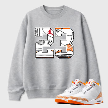 Sneaker match tees – Sneaker Tees To Match Air Jordan 3 Orange Citrus Shoes – Number 23 Tee Heather Grey 1