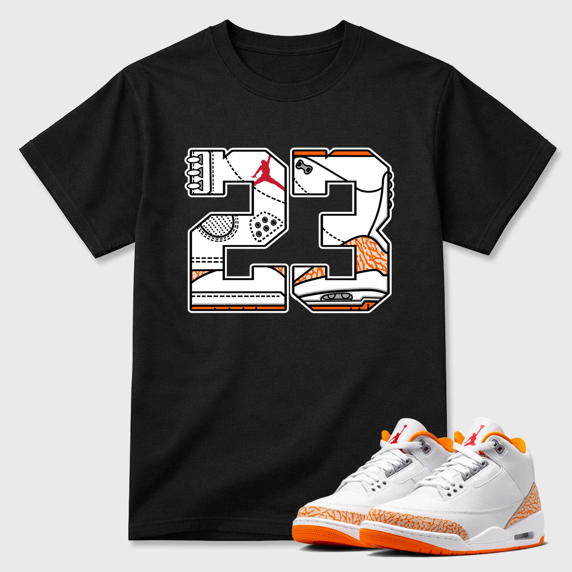 Sneaker match tees – Sneaker Tees To Match Air Jordan 3 Orange Citrus Shoes – Number 23 Tee Black 1