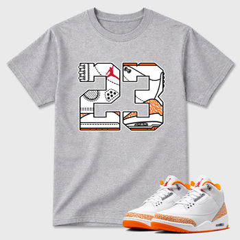 Sneaker match tees – Sneaker Tees To Match Air Jordan 3 Orange Citrus Shoes – Number 23 Tee Heather Grey 1