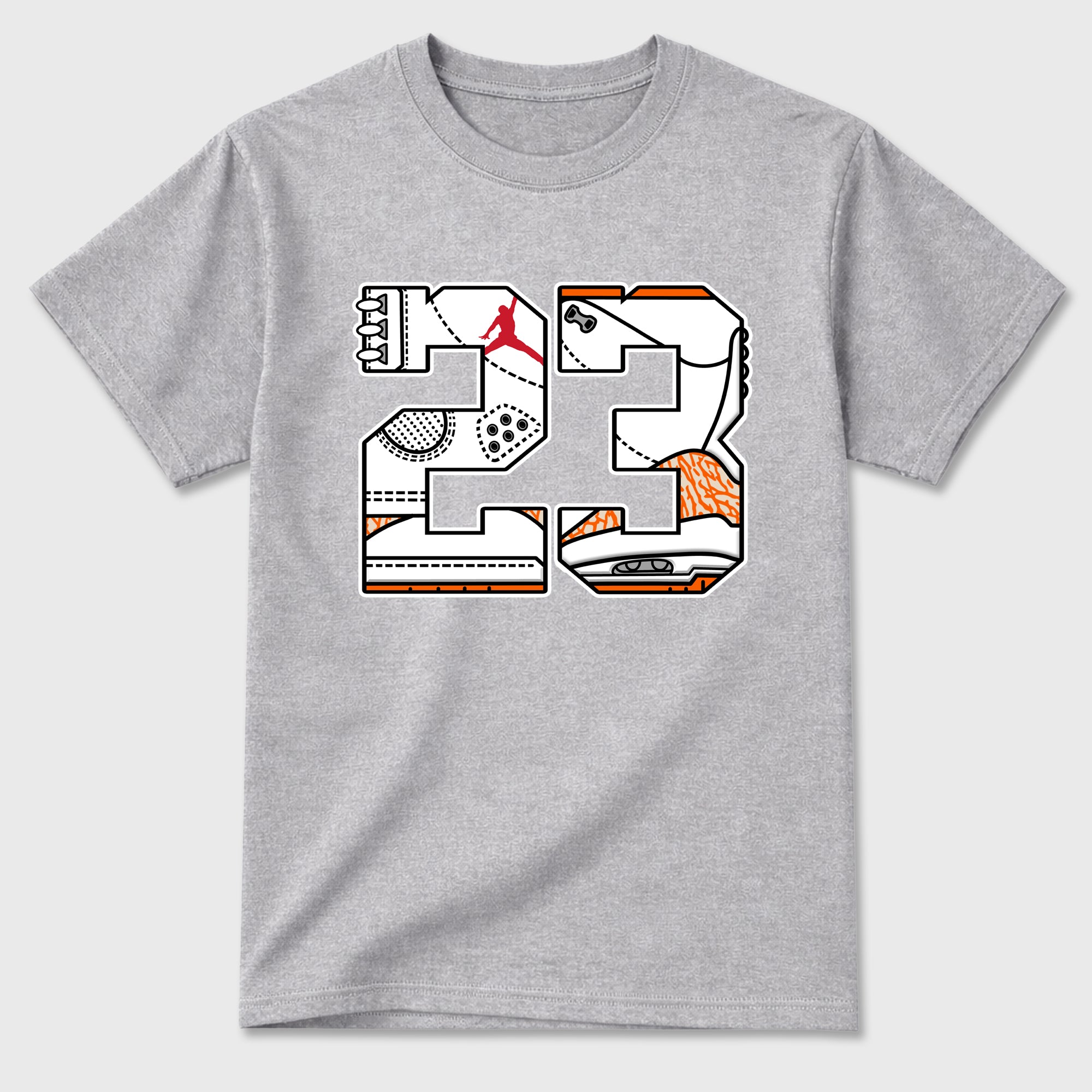 Sneaker match tees – Sneaker Tees To Match Air Jordan 3 Orange Citrus Shoes – Number 23 Tee Heather Grey 2