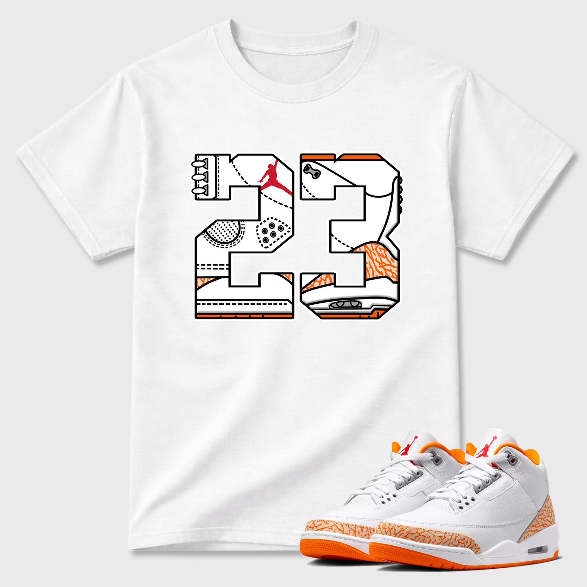 Sneaker match tees – Sneaker Tees To Match Air Jordan 3 Orange Citrus Shoes – Number 23 Tee White 1