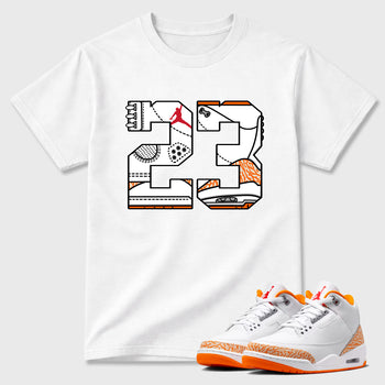 Sneaker match tees – Sneaker Tees To Match Air Jordan 3 Orange Citrus Shoes – Number 23 Tee White 1