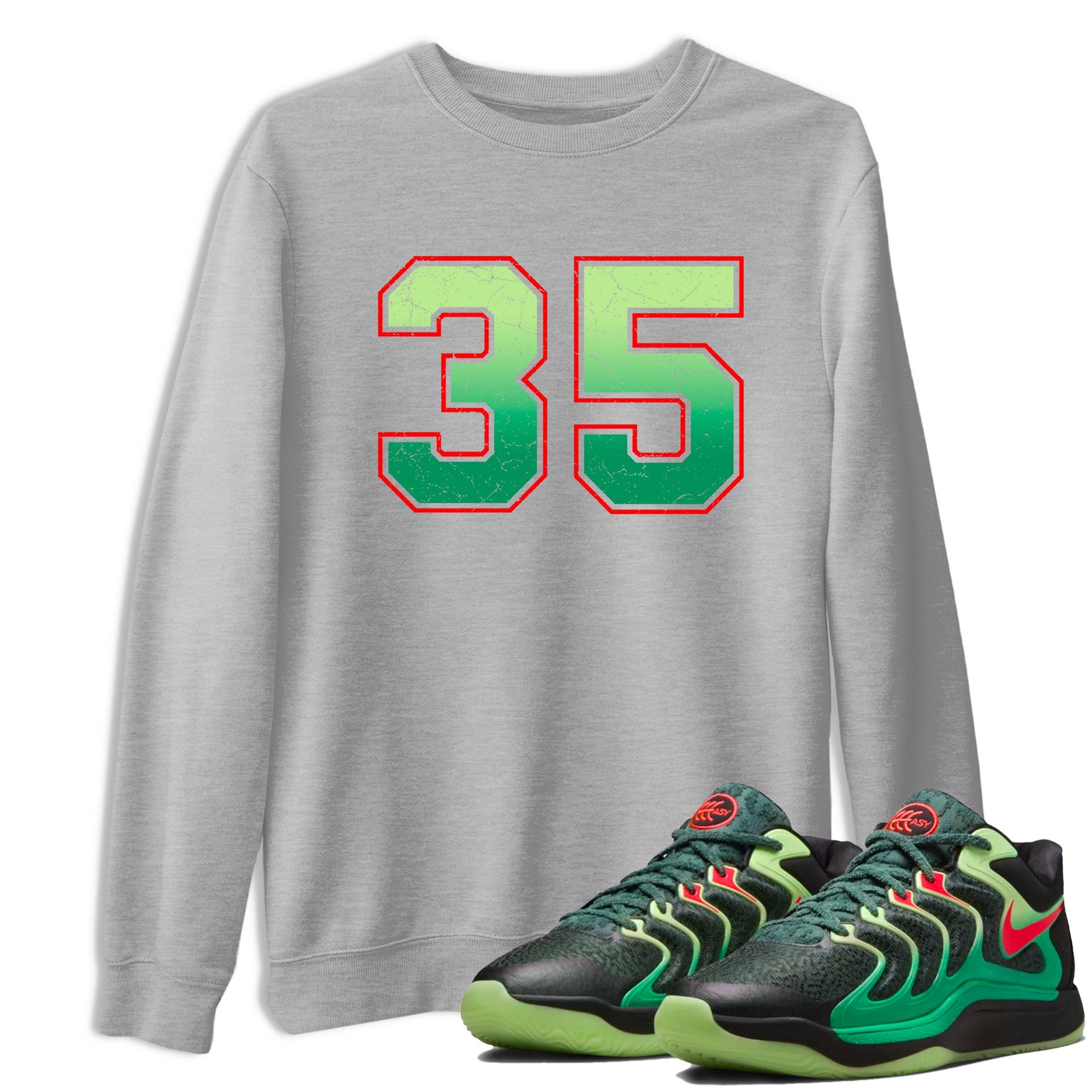 Sneaker Threads – Sneaker Tees To Match Nike KD 17 Easy Money Sniper – Number 35 Graphic Tee Heather Grey 1. Perfect for Jordan releases 2025 colorways. Perfect for Kevin Durant sneaker releases and Easy Money basketball colorways loved by hoopers in 2025.