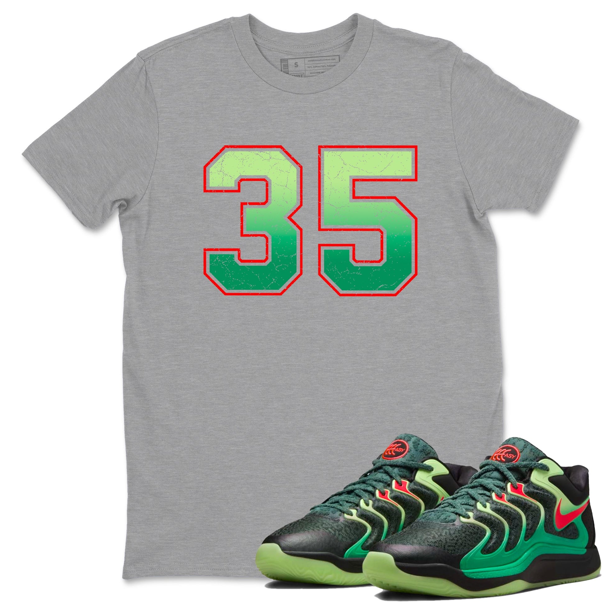 Sneaker Threads – Sneaker Tees To Match Nike KD 17 Easy Money Sniper – Number 35 Graphic Tee Heather Grey 1. Perfect for Jordan releases 2025 colorways. Perfect for Kevin Durant sneaker releases and Easy Money basketball colorways loved by hoopers in 2025.