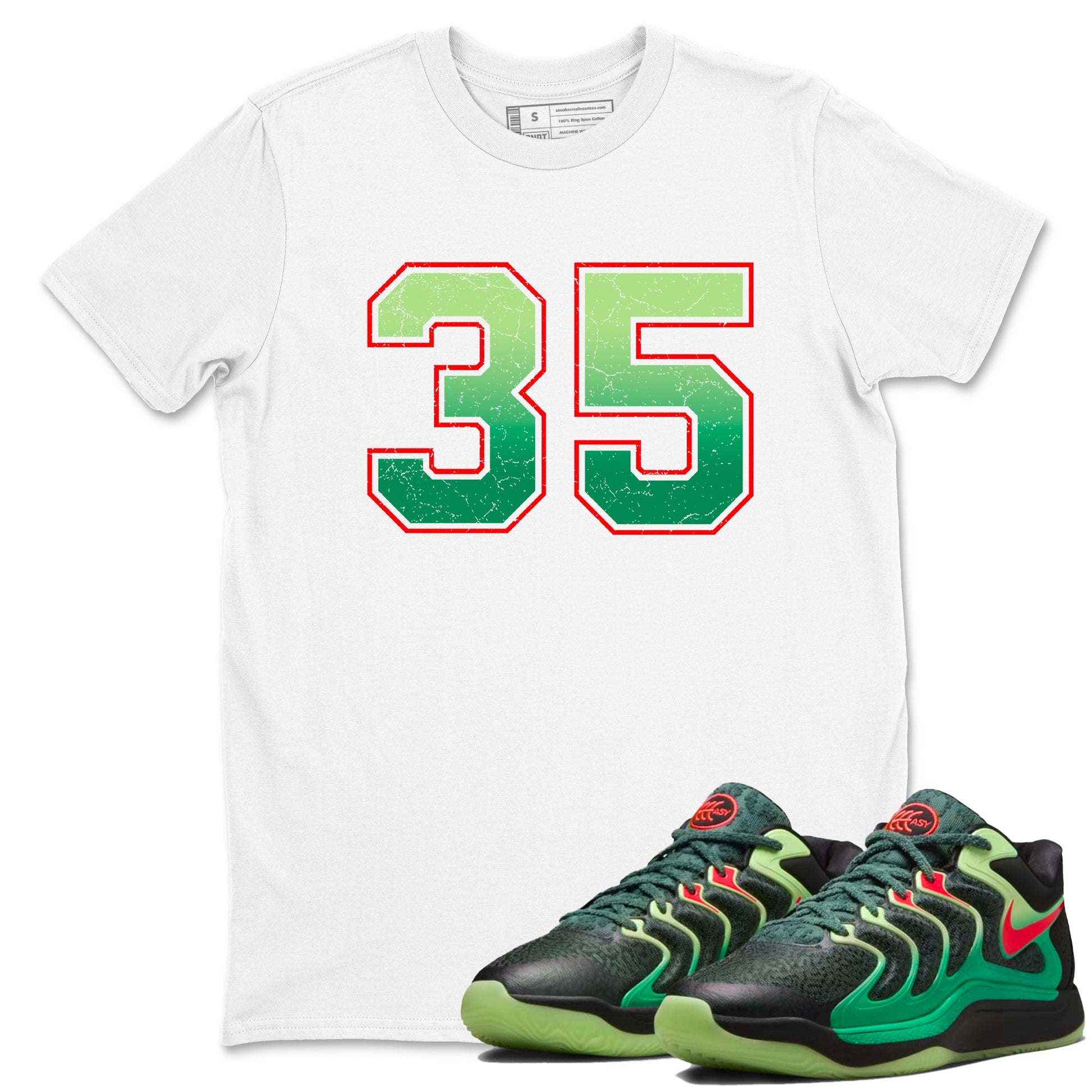 Sneaker Threads – Sneaker Tees To Match Nike KD 17 Easy Money Sniper – Number 35 Graphic Tee White 1. Perfect for Jordan releases 2025 colorways. Perfect for Kevin Durant sneaker releases and Easy Money basketball colorways loved by hoopers in 2025.