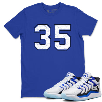 Sneaker Threads – Sneaker Tees To Match Nike KD 17 Penny – Number 35 Graphic Tee Royal Blue 1. Perfect for Jordan releases 2025 colorways. Perfect for Kevin Durant basketball sneaker releases and retro Penny-inspired 2025 colorways.