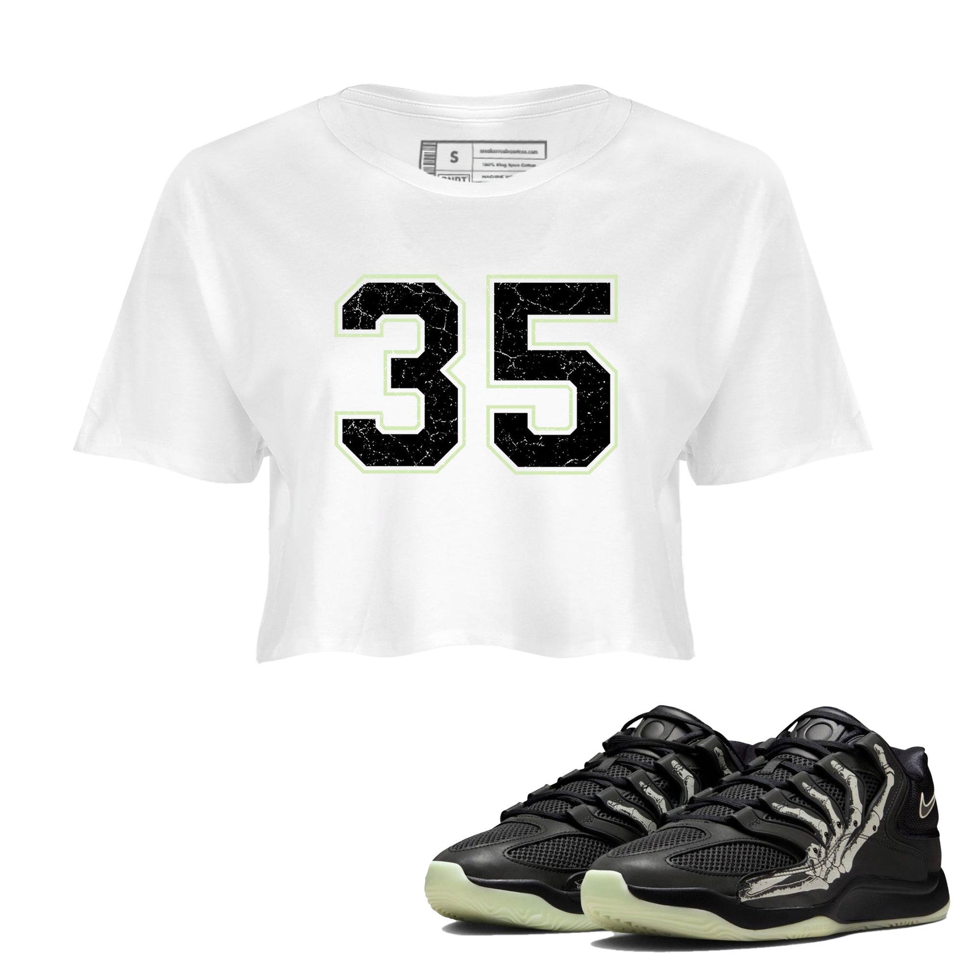 Sneaker Threads – Sneaker Tees To Match Nike KD 18 Halloween – Number 35 Crop Tee White 1. Perfect for Jordan releases 2025 colorways. Perfect for Kevin Durant sneaker releases and Halloween 2025 colorways.
