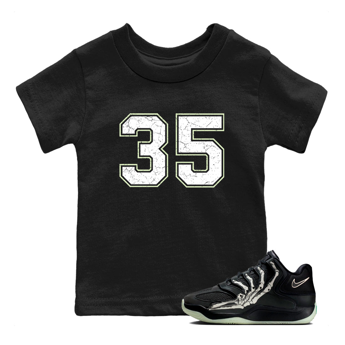 Sneaker Threads – Sneaker Tees To Match Nike KD 18 Halloween – Number 35 Youth Graphic Tee Black 1. Perfect for Jordan releases 2025 colorways. Perfect for Kevin Durant sneaker releases and Halloween 2025 colorways.
